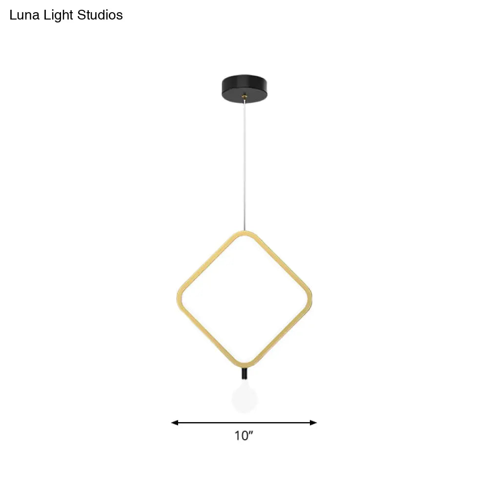 Minimal Led Hanging Lamp In Brass With Milk Glass Shade For Bedside Warm/White Light - Round/Rhombus