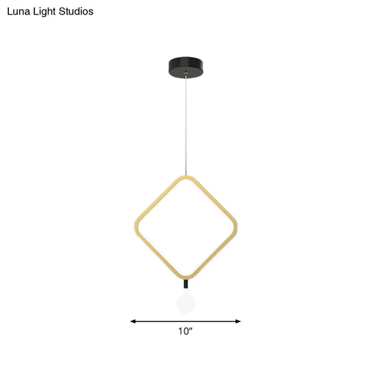 Minimal Led Hanging Lamp In Brass With Milk Glass Shade For Bedside Warm/White Light - Round/Rhombus