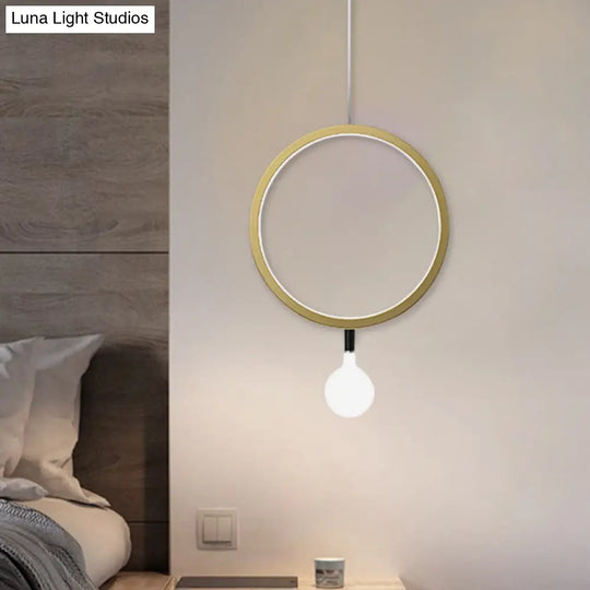 Minimal Led Hanging Lamp In Brass With Milk Glass Shade For Bedside Warm/White Light - Round/Rhombus