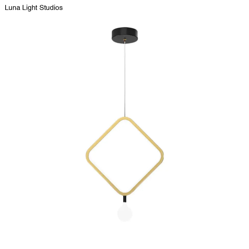 Minimal Led Hanging Lamp In Brass With Milk Glass Shade For Bedside Warm/White Light - Round/Rhombus