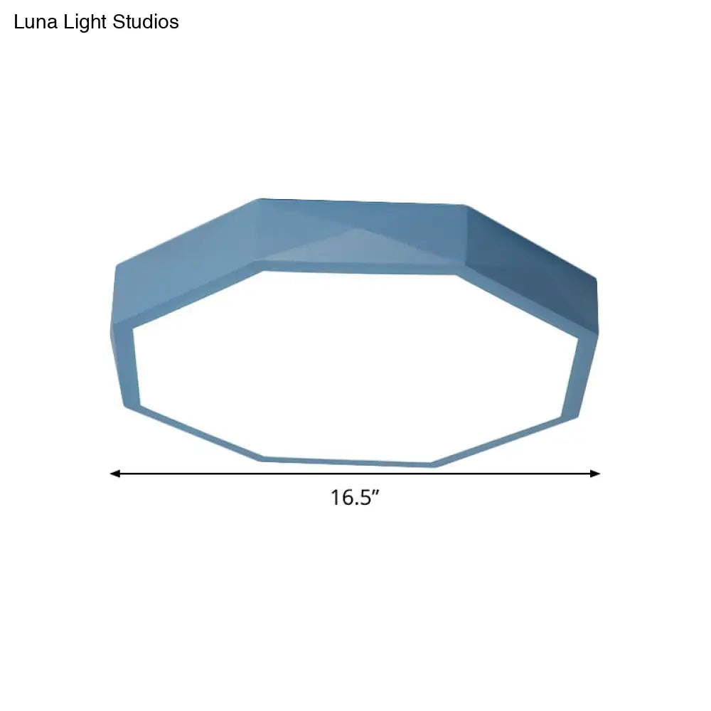 Minimal Led Octagon Flush Mount Lighting Fixture In Pink/Yellow/Blue - Warm/White Light 16.5’/20.5