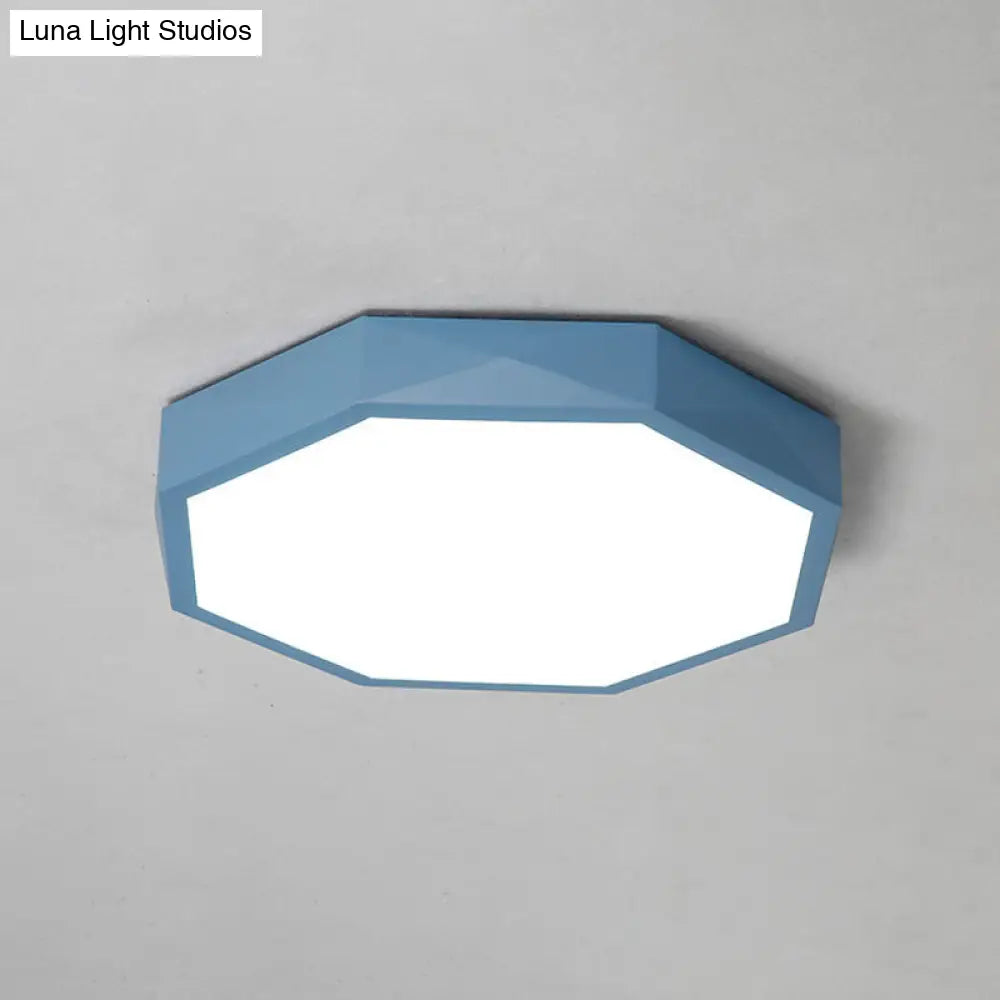 Minimal Led Octagon Flush Mount Lighting Fixture In Pink/Yellow/Blue - Warm/White Light 16.5/20.5