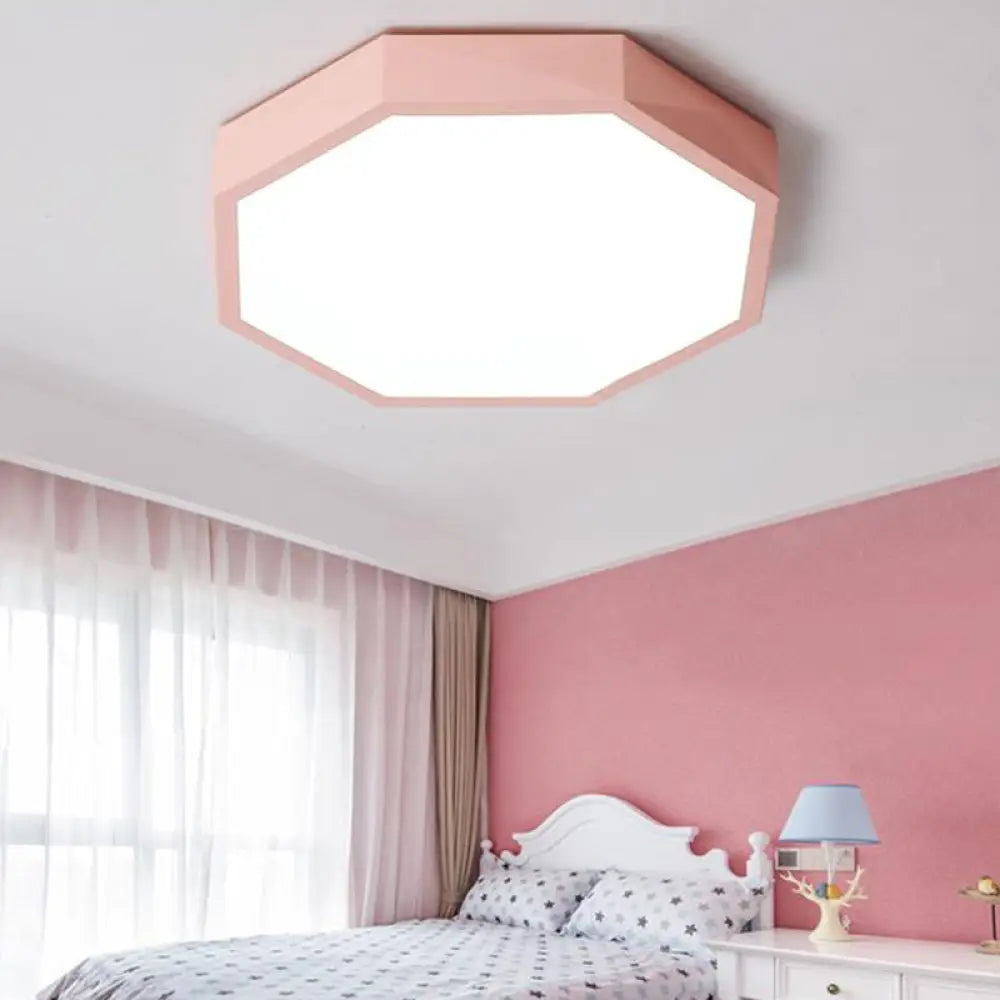 Minimal Led Octagon Flush Mount Lighting Fixture In Pink/Yellow/Blue - Warm/White Light