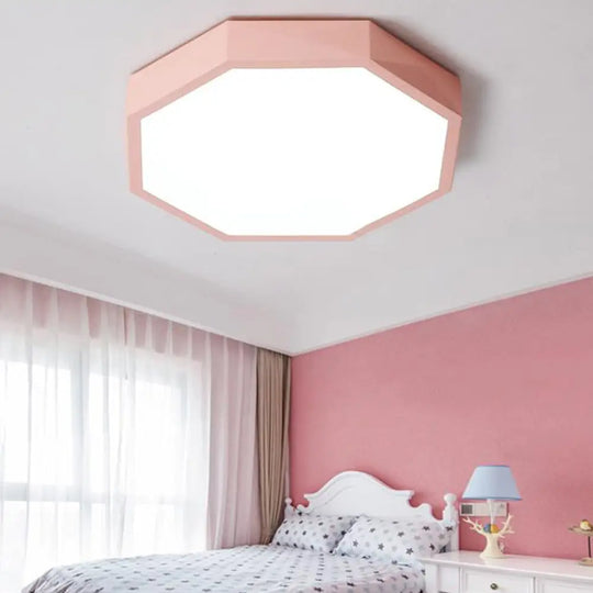 Minimal Led Octagon Flush Mount Lighting Fixture In Pink/Yellow/Blue - Warm/White Light