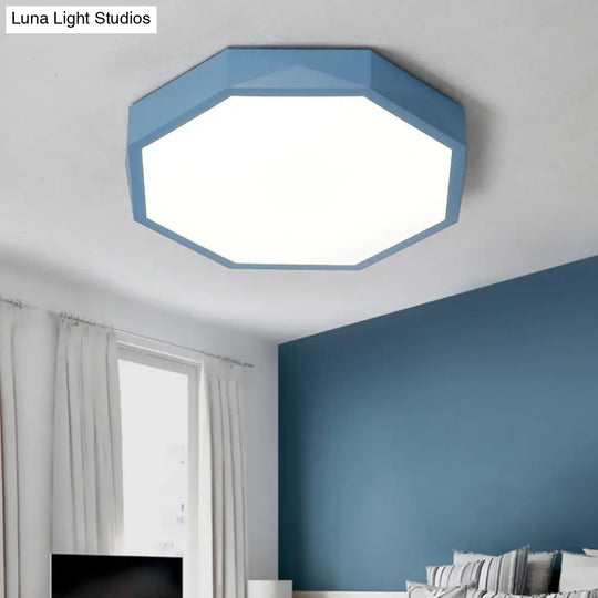 Minimal Led Octagon Flush Mount Lighting Fixture In Pink/Yellow/Blue - Warm/White Light 16.5’/20.5