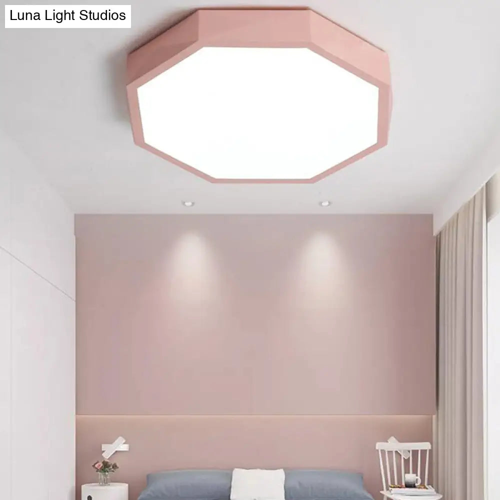 Minimal Led Octagon Flush Mount Lighting Fixture In Pink/Yellow/Blue - Warm/White Light 16.5/20.5