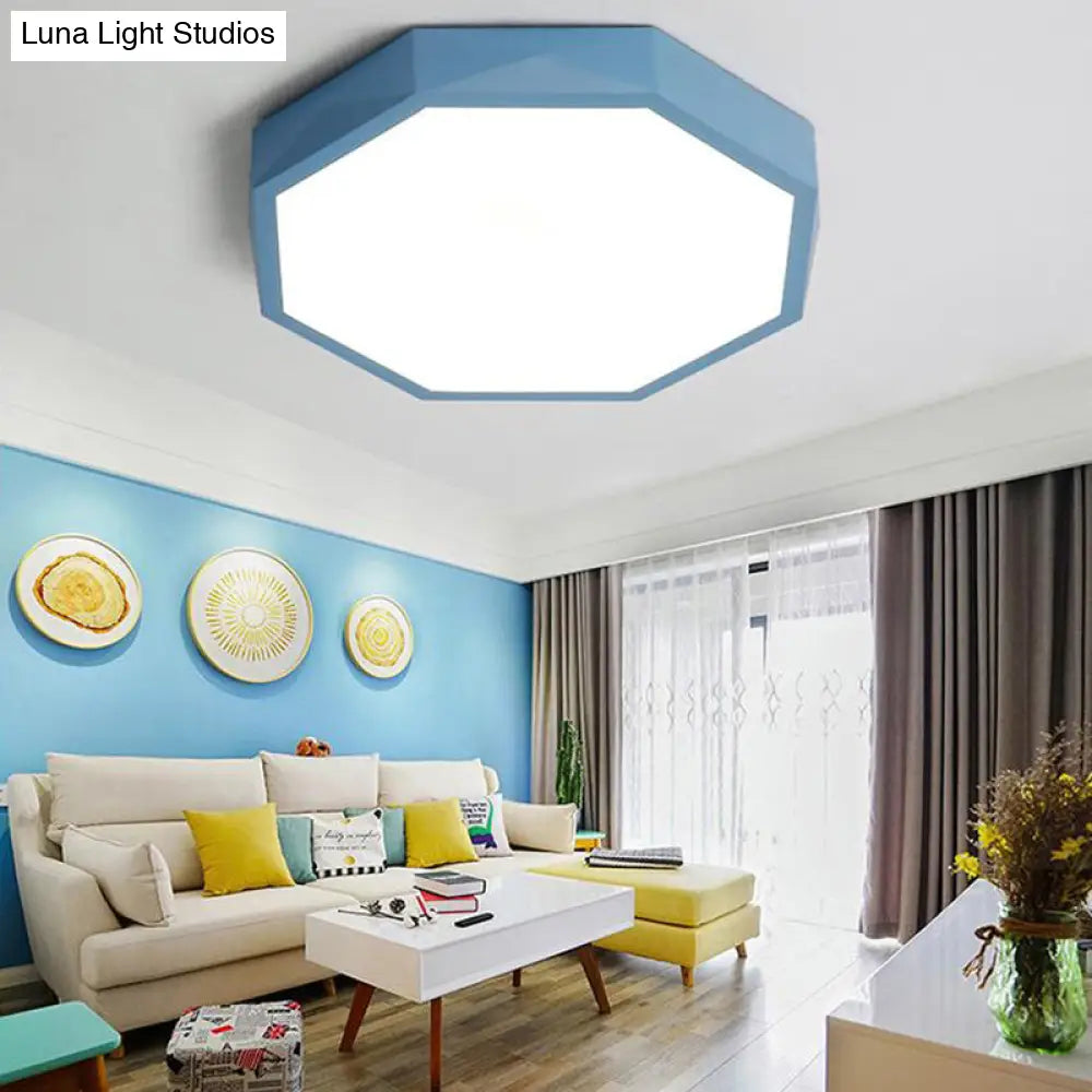 Minimal Led Octagon Flush Mount Lighting Fixture In Pink/Yellow/Blue - Warm/White Light 16.5/20.5