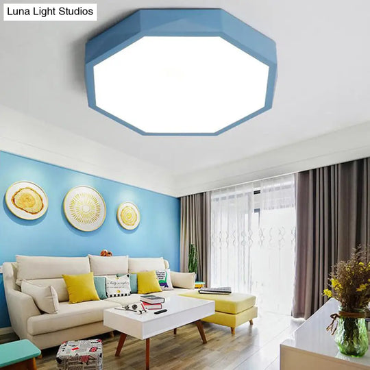 Minimal Led Octagon Flush Mount Lighting Fixture In Pink/Yellow/Blue - Warm/White Light 16.5/20.5