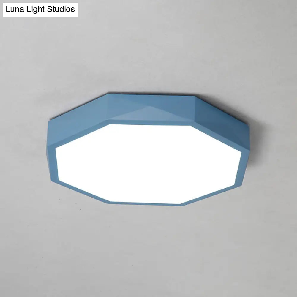 Minimal Led Octagon Flush Mount Lighting Fixture In Pink/Yellow/Blue - Warm/White Light 16.5’/20.5