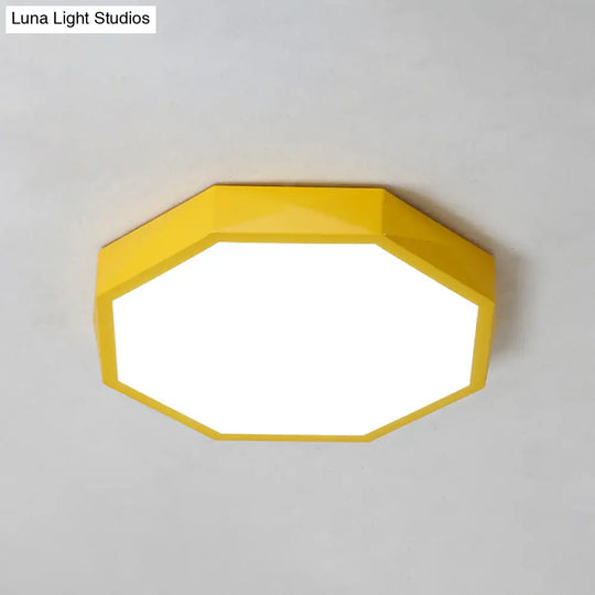 Minimal Led Octagon Flush Mount Lighting Fixture In Pink/Yellow/Blue - Warm/White Light 16.5’/20.5