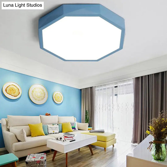 Minimal Led Octagon Flush Mount Lighting Fixture In Pink/Yellow/Blue - Warm/White Light 16.5’/20.5