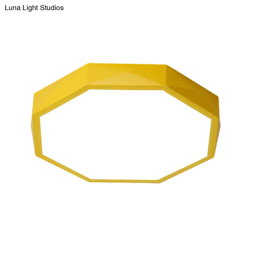 Minimal Led Octagon Flush Mount Lighting Fixture In Pink/Yellow/Blue - Warm/White Light 16.5’/20.5