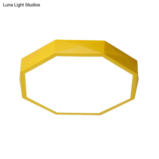 Minimal Led Octagon Flush Mount Lighting Fixture In Pink/Yellow/Blue - Warm/White Light 16.5’/20.5