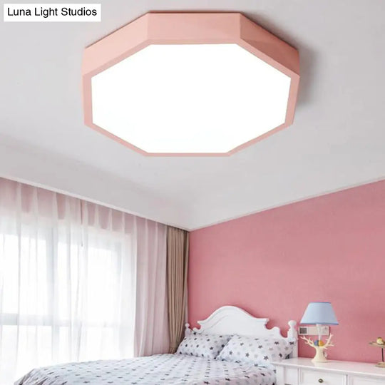 Minimal Led Octagon Flush Mount Lighting Fixture In Pink/Yellow/Blue - Warm/White Light 16.5/20.5