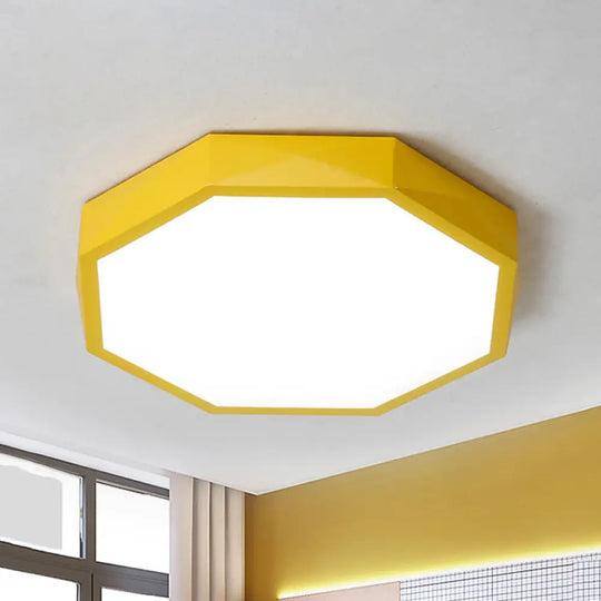 Minimal Led Octagon Flush Mount Lighting Fixture In Pink/Yellow/Blue - Warm/White Light