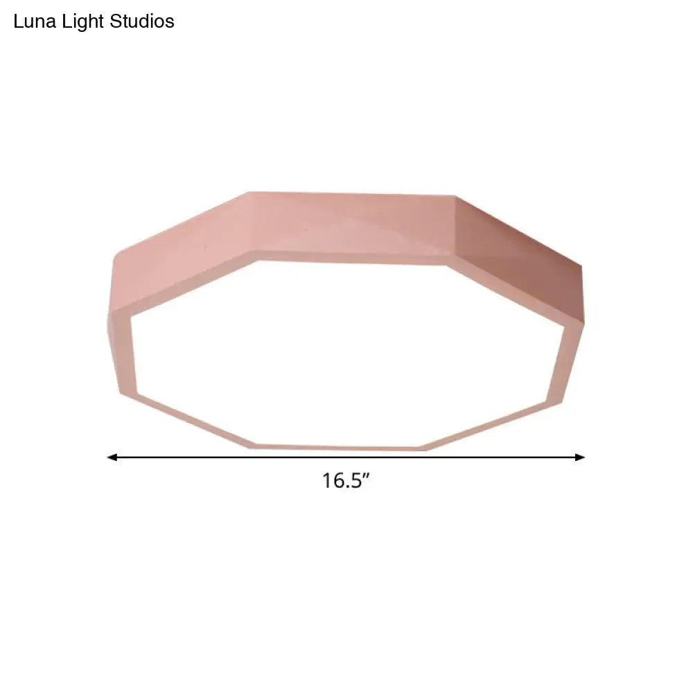 Minimal Led Octagon Flush Mount Lighting Fixture In Pink/Yellow/Blue - Warm/White Light 16.5/20.5