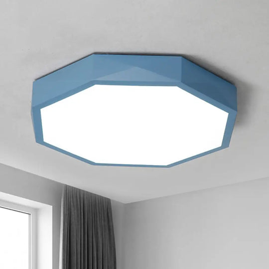 Minimal Led Octagon Flush Mount Lighting Fixture In Pink/Yellow/Blue - Warm/White Light