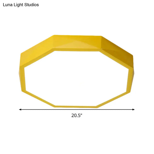 Minimal Led Octagon Flush Mount Lighting Fixture In Pink/Yellow/Blue - Warm/White Light 16.5/20.5