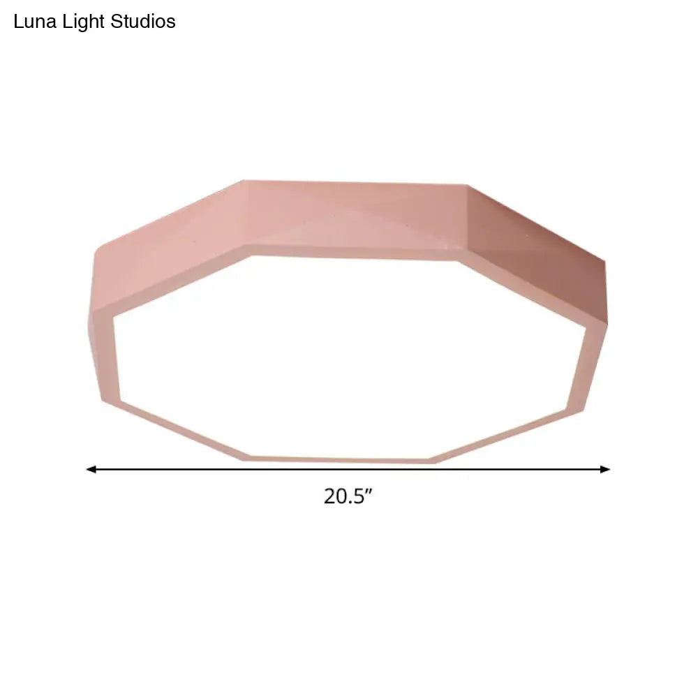 Minimal Led Octagon Flush Mount Lighting Fixture In Pink/Yellow/Blue - Warm/White Light 16.5/20.5