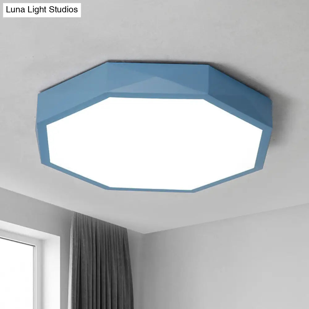 Minimal Led Octagon Flush Mount Lighting Fixture In Pink/Yellow/Blue - Warm/White Light 16.5/20.5