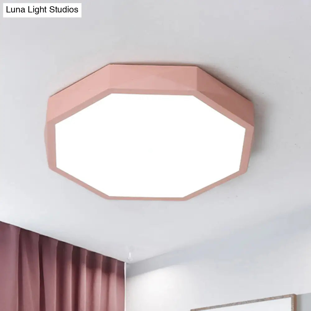 Minimal Led Octagon Flush Mount Lighting Fixture In Pink/Yellow/Blue - Warm/White Light 16.5’/20.5