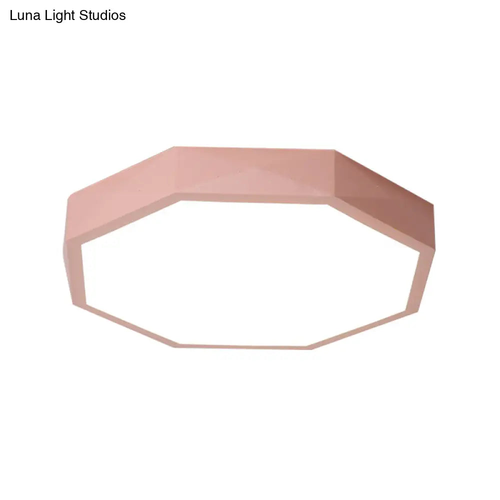 Minimal Led Octagon Flush Mount Lighting Fixture In Pink/Yellow/Blue - Warm/White Light 16.5’/20.5