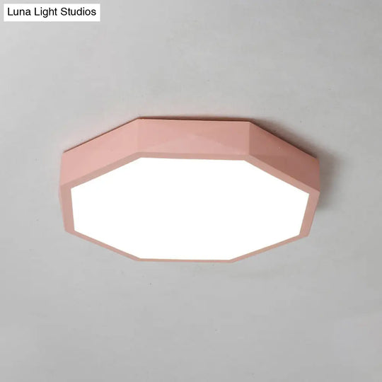 Minimal Led Octagon Flush Mount Lighting Fixture In Pink/Yellow/Blue - Warm/White Light 16.5’/20.5