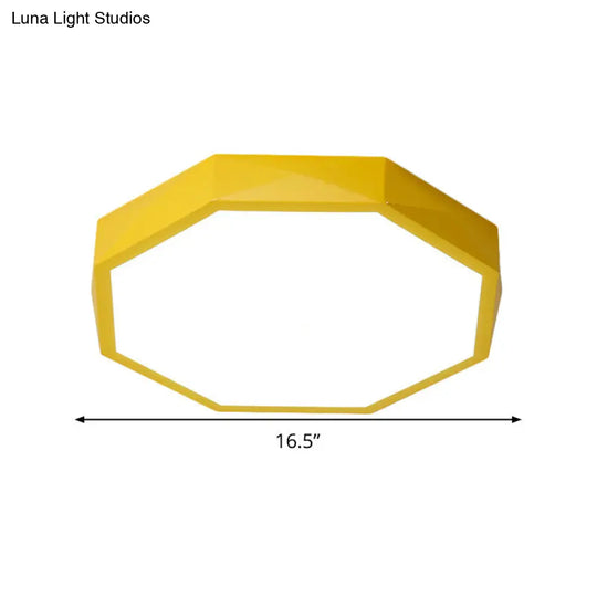 Minimal Led Octagon Flush Mount Lighting Fixture In Pink/Yellow/Blue - Warm/White Light 16.5/20.5