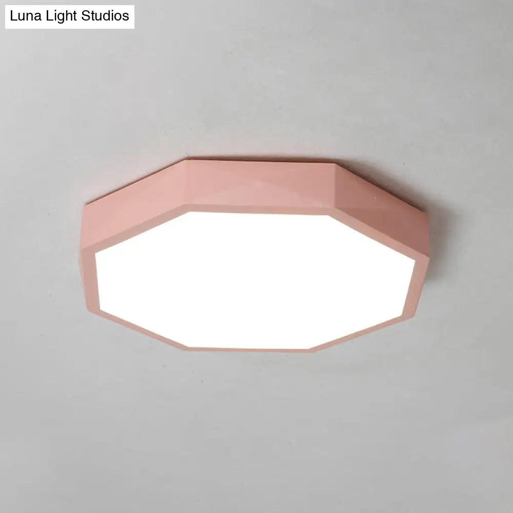Minimal Led Octagon Flush Mount Lighting Fixture In Pink/Yellow/Blue - Warm/White Light 16.5/20.5