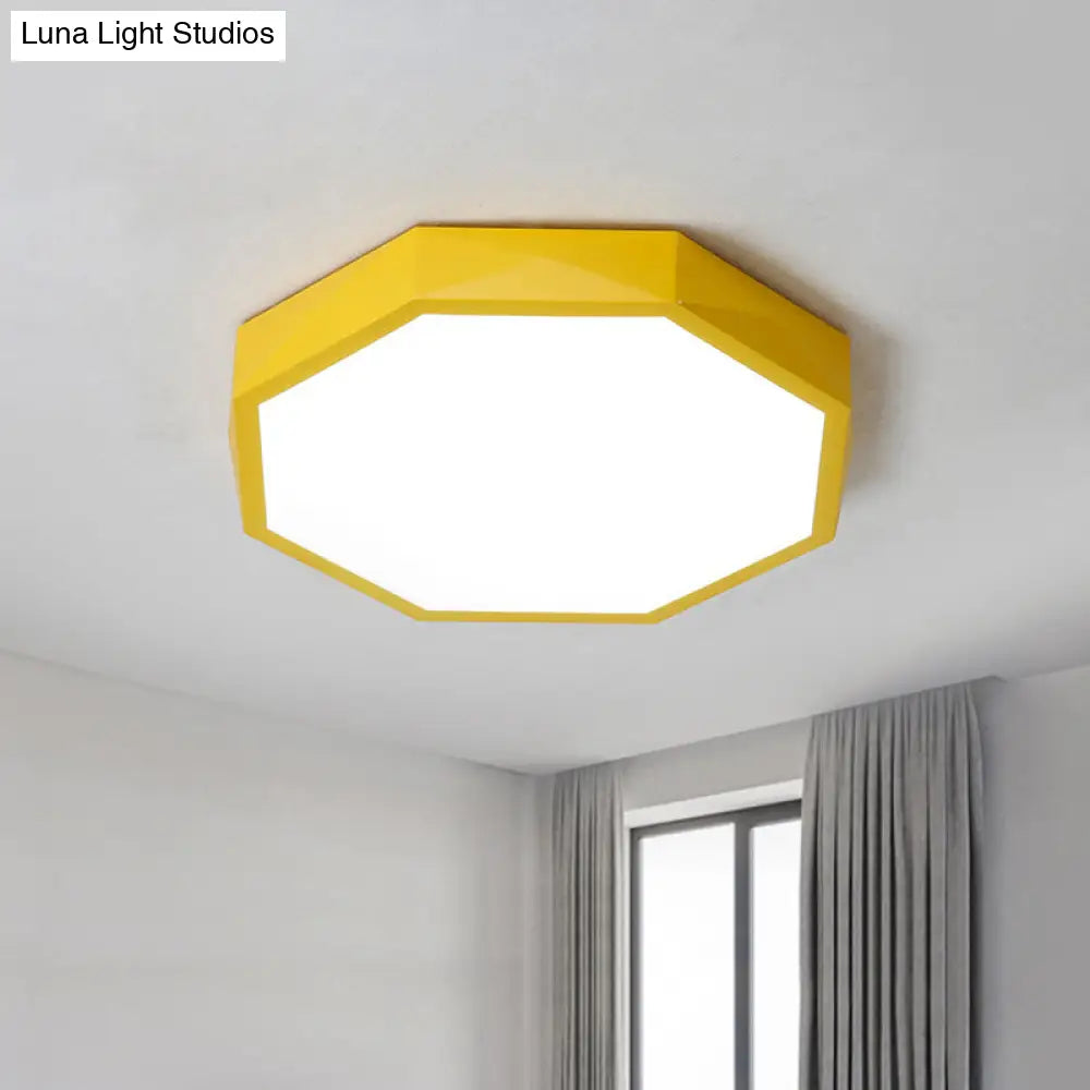 Minimal Led Octagon Flush Mount Lighting Fixture In Pink/Yellow/Blue - Warm/White Light 16.5’/20.5