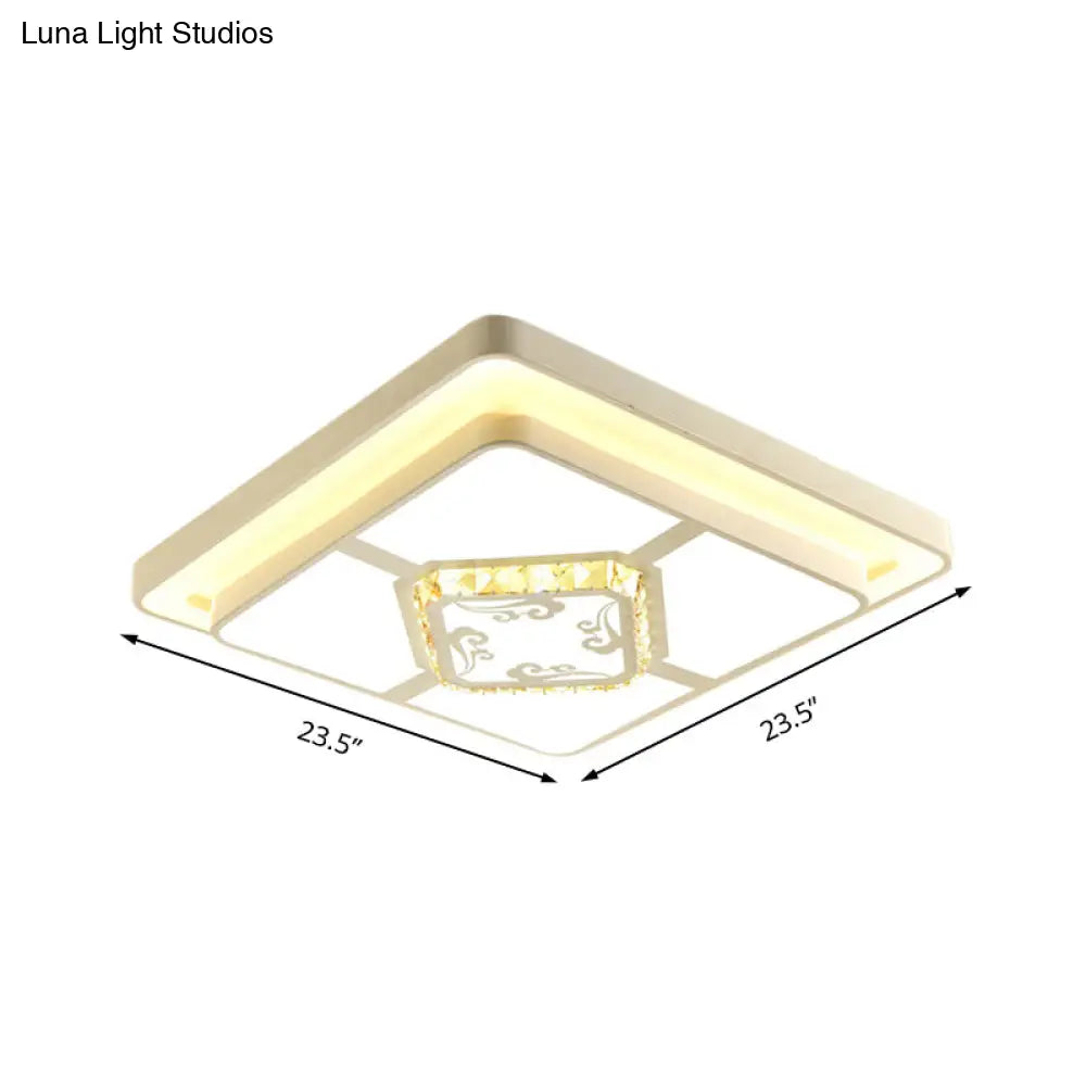 Minimal Led White Flush Mount Ceiling Light For Living Room - Crystal Square/Rectangular Lamp