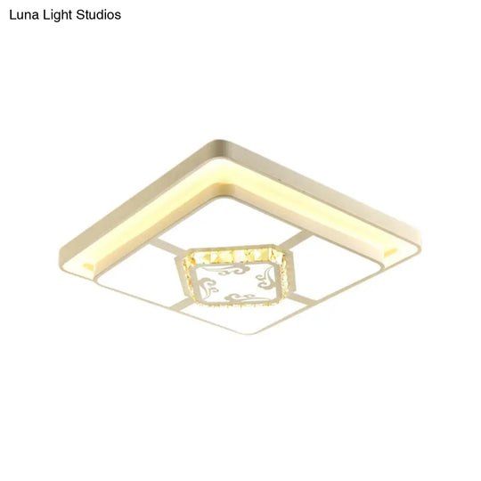 Minimal Led White Flush Mount Ceiling Light For Living Room - Crystal Square/Rectangular Lamp