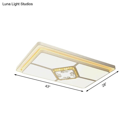 Minimal Led White Flush Mount Ceiling Light For Living Room - Crystal Square/Rectangular Lamp