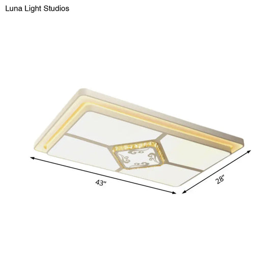 Minimal Led White Flush Mount Ceiling Light For Living Room - Crystal Square/Rectangular Lamp