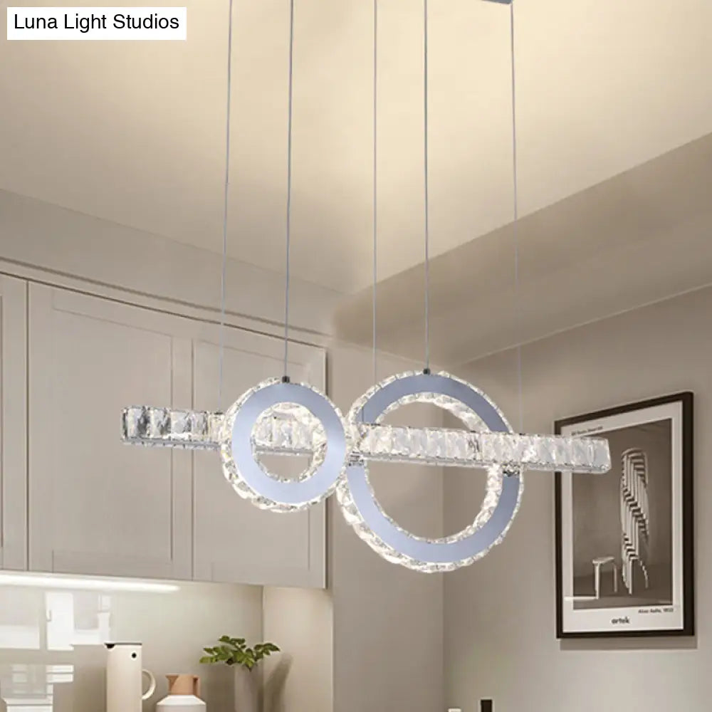 Minimal Linear Led Ceiling Pendant Lamp With Crystal Hoops Down Lighting In Stainless Steel