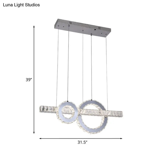 Minimal Linear Led Ceiling Pendant Lamp With Crystal Hoops Down Lighting In Stainless Steel