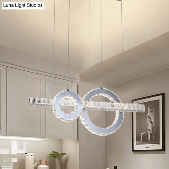 Minimal Linear Led Ceiling Pendant Lamp With Crystal-Embedded Down Lighting In Stainless Steel