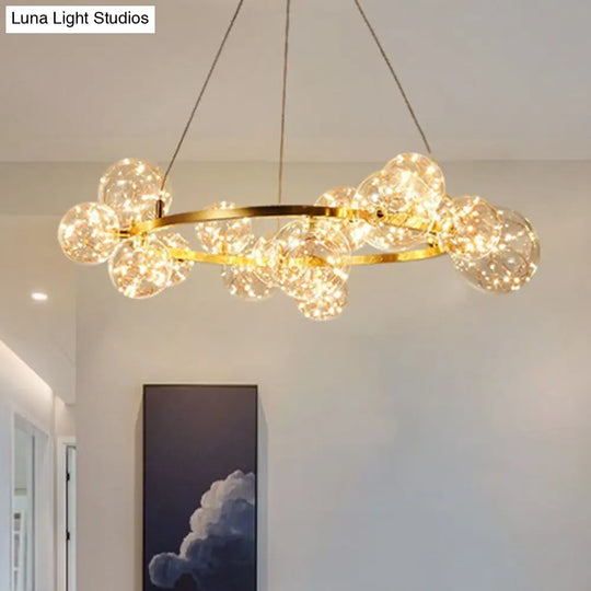 Minimal Gold Led Chandelier With Clear Glass Shade For Living Room