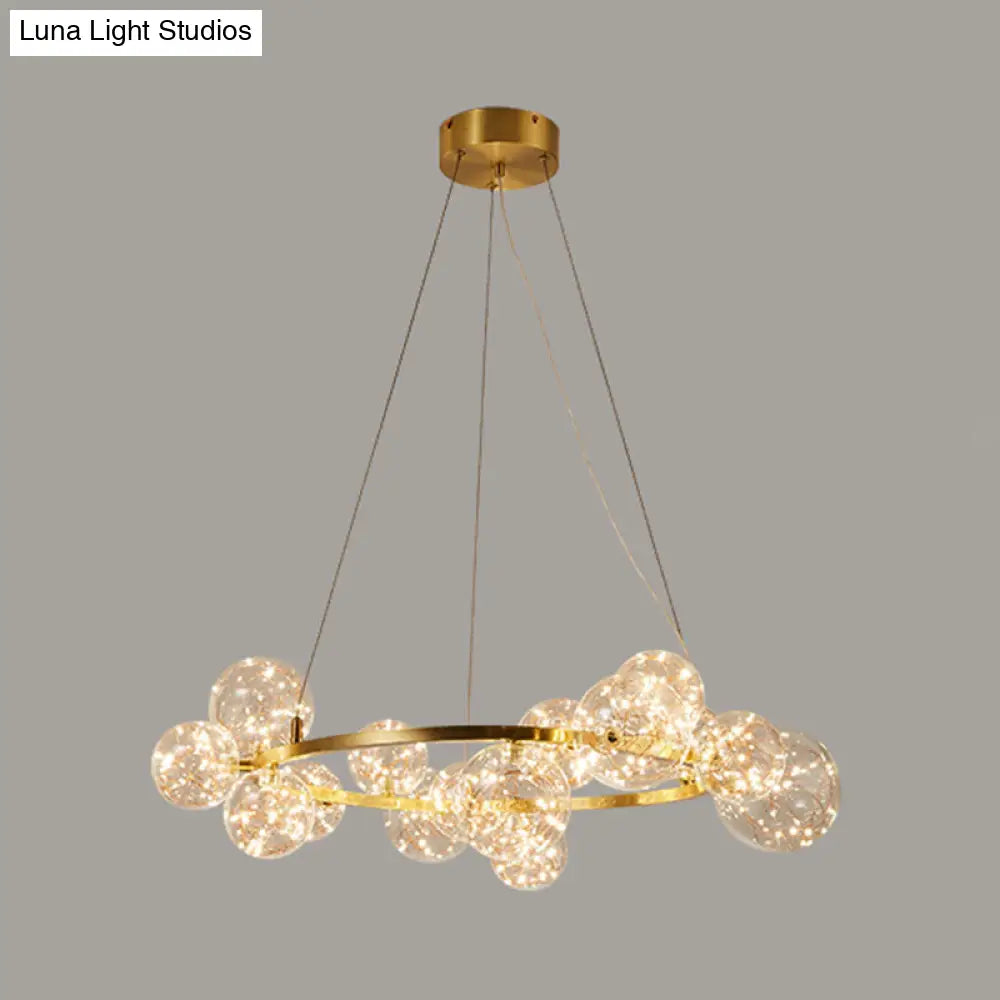 Minimal Gold Led Chandelier With Clear Glass Shade For Living Room