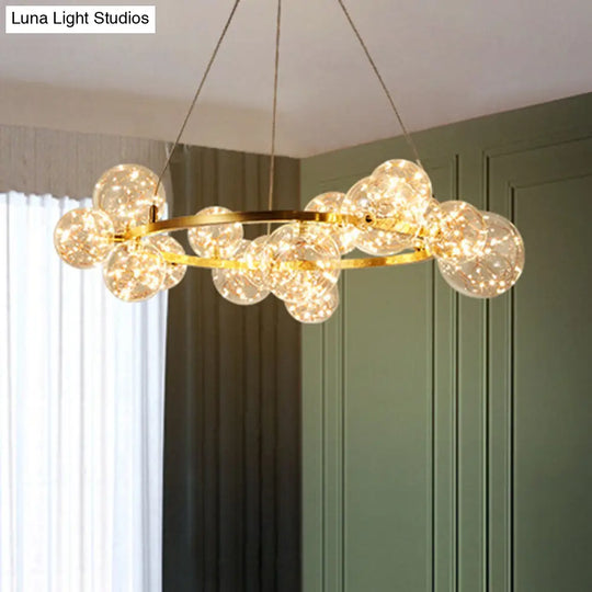 Minimal Gold Led Chandelier With Clear Glass Shade For Living Room