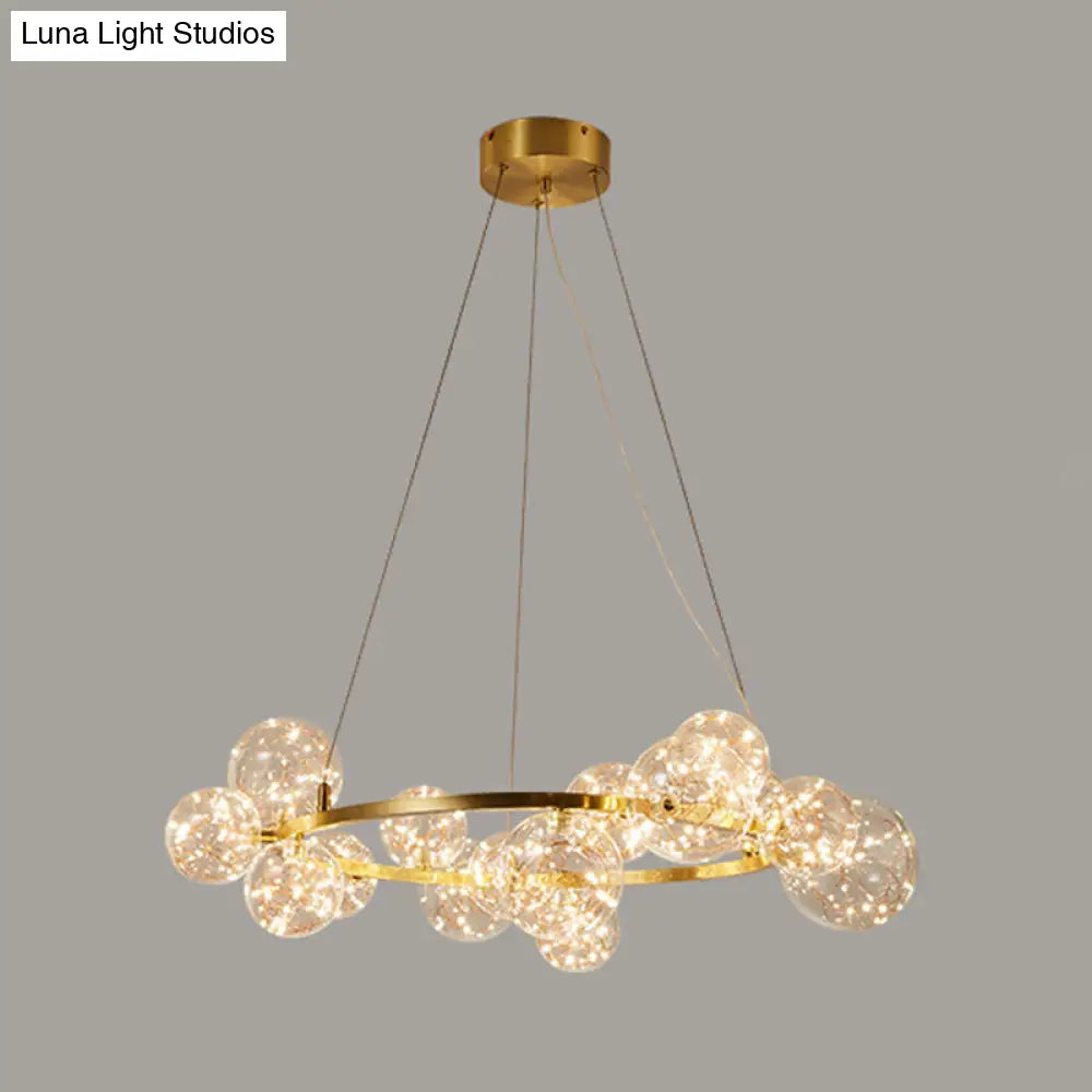 Minimal Living Room Led Chandelier - Gold Pendant Lighting With Clear Glass Orb Shade