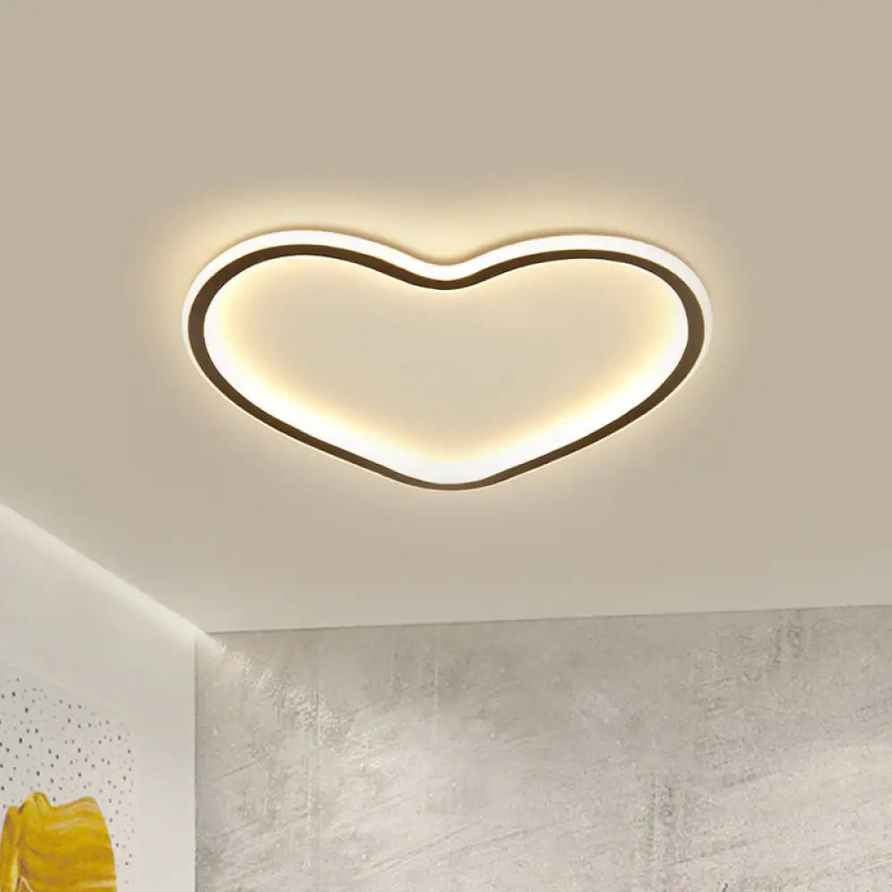 Minimal Love Shape Ceiling Flush Mount Light - Black Led Bedroom Flushmount In Warm/White With 3