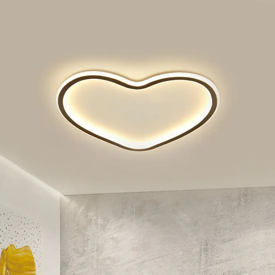 Minimal Love Shape Ceiling Flush Mount Light - Black Led Bedroom Flushmount In Warm/White With 3