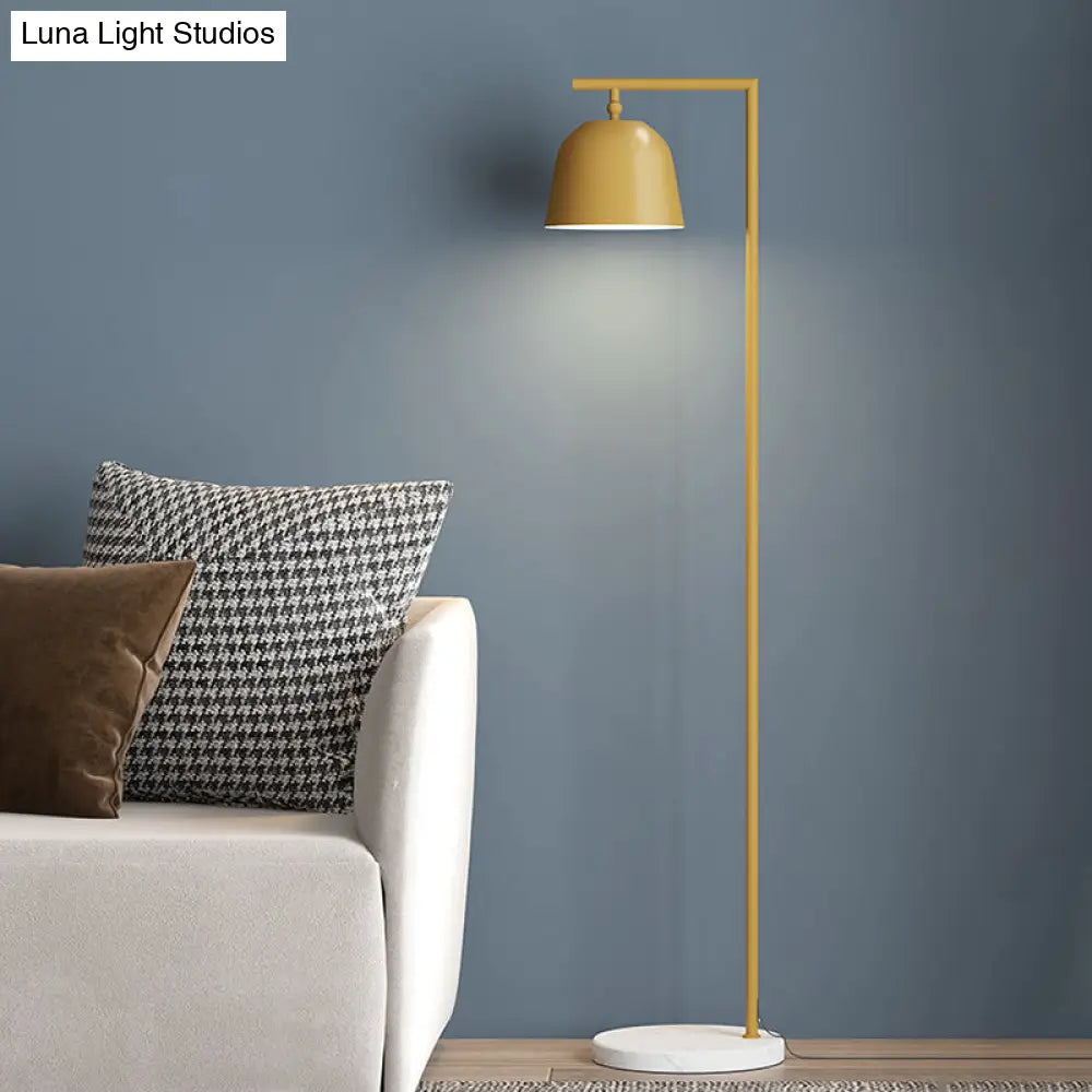 Minimal Metal Bucket Floor Reading Light For Bedroom - 1-Light Black/Gold