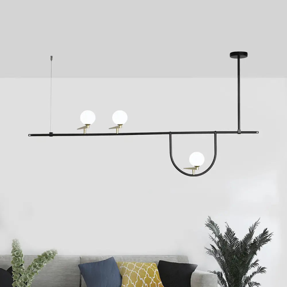 Minimal Metal Island Pendant Light With Opal Glass Shade (Black 3 Heads) Black