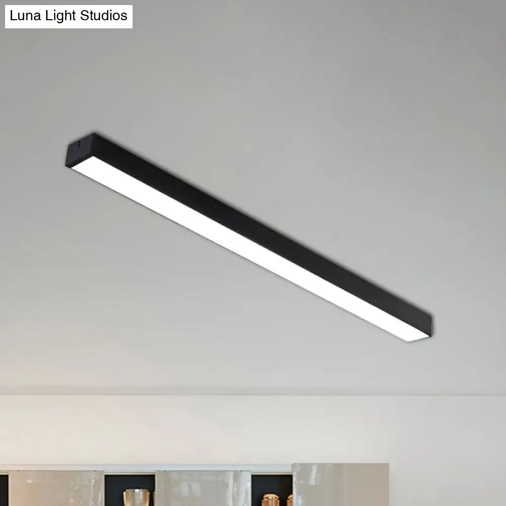 Minimal Metal Led Flush Mount Lamp - Black/Silver Linear Light Fixture | 23.5/35.5/47 Wide Ideal For