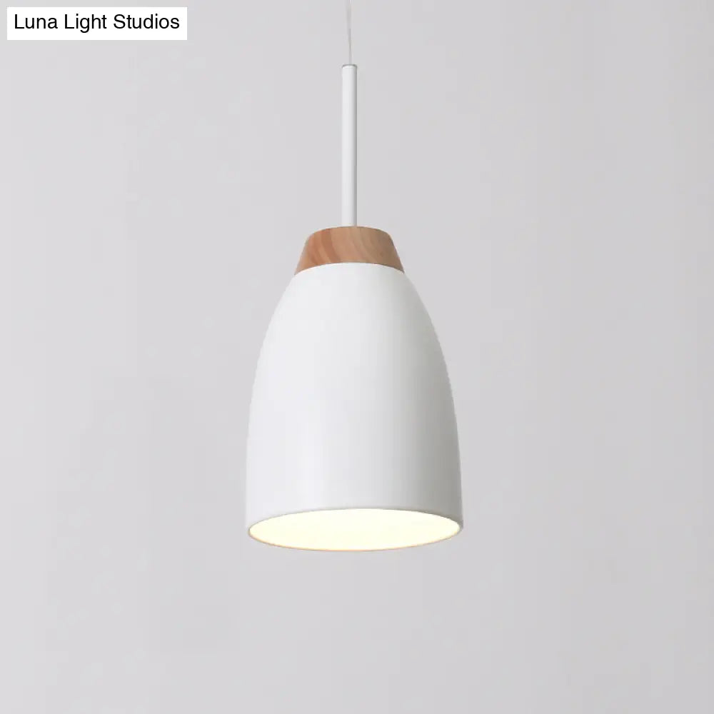 Minimal Metal Pendant Light With Bell Drop Design - White/Black And Wood Finish Ideal For Table Or