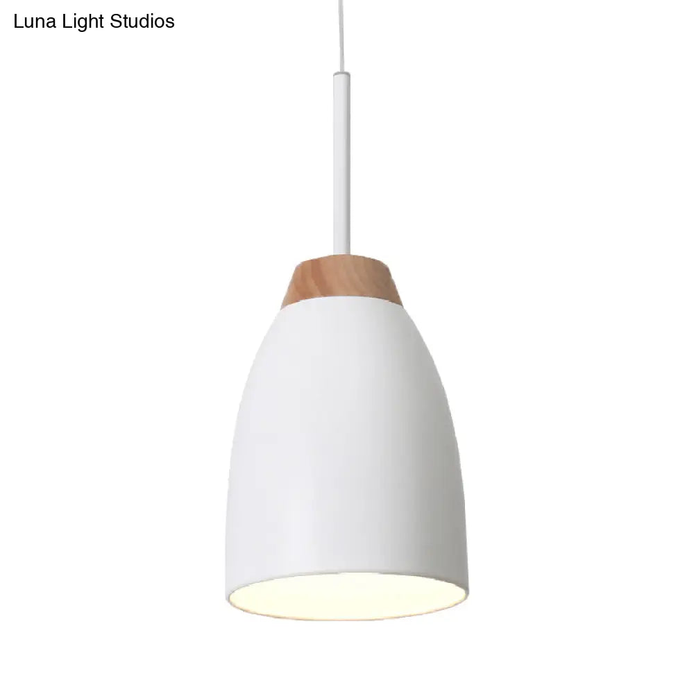 Minimal Metal Pendant Light With Bell Drop Design - White/Black And Wood Finish Ideal For Table Or