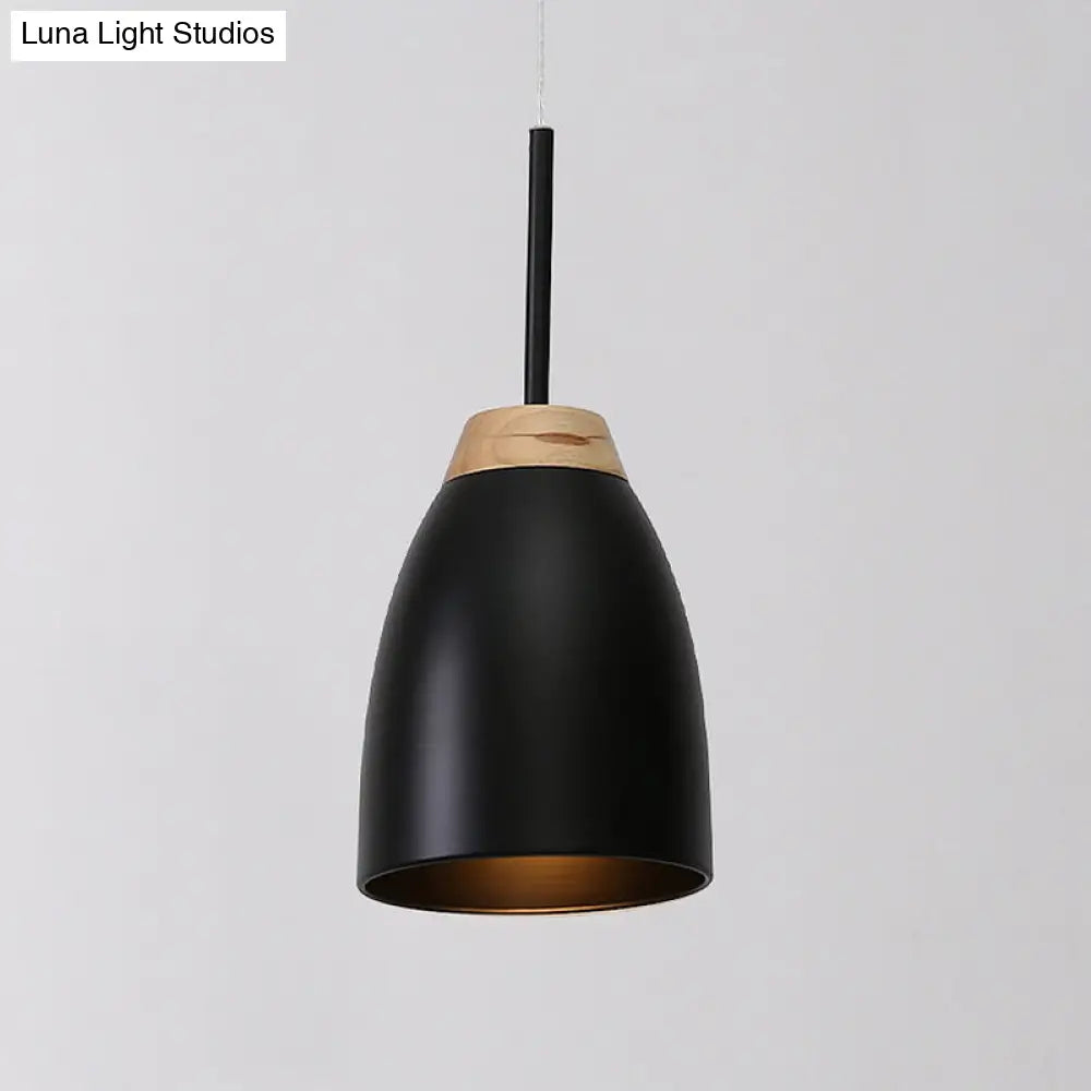 Minimal Metal Pendant Light With Bell Drop Design - White/Black And Wood Finish Ideal For Table Or