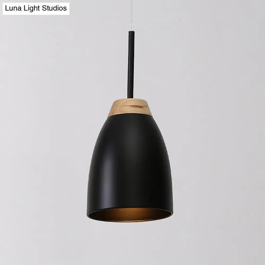 Minimal Metal Pendant Light With Bell Drop Design - White/Black And Wood Finish Ideal For Table Or